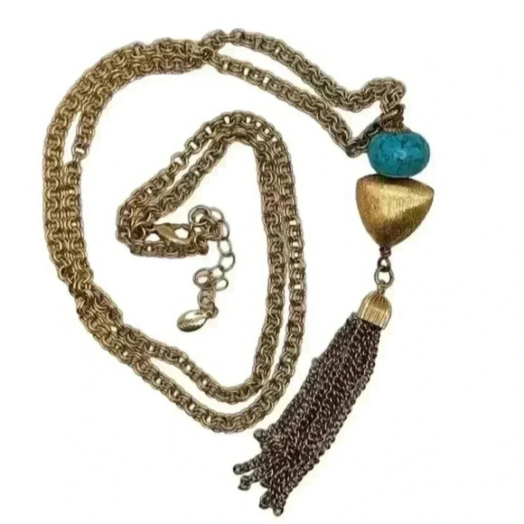 Mollybeads Turquoise Waterfall gold tone chain EUC 32' long - Picture 2 of 5